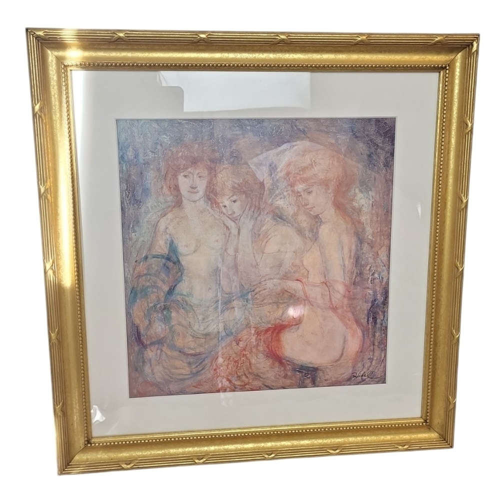 Ms. Hibel Three Nudes Lithograph Printed Autograph